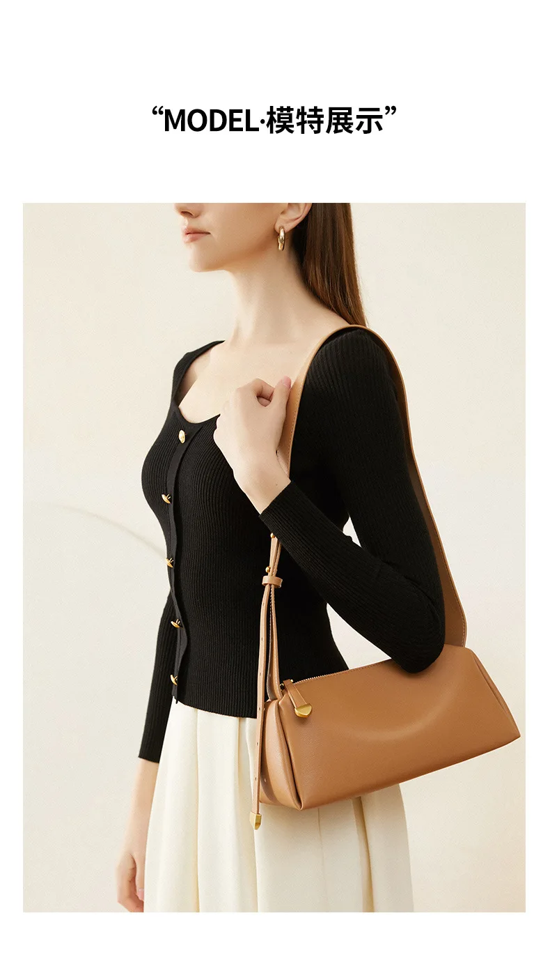 

Cowhide Black Bag 2023 New Genuine Leather Crossbody Bag Women's Advanced Feeling Stick Underarm Bag Soft Women's Bag