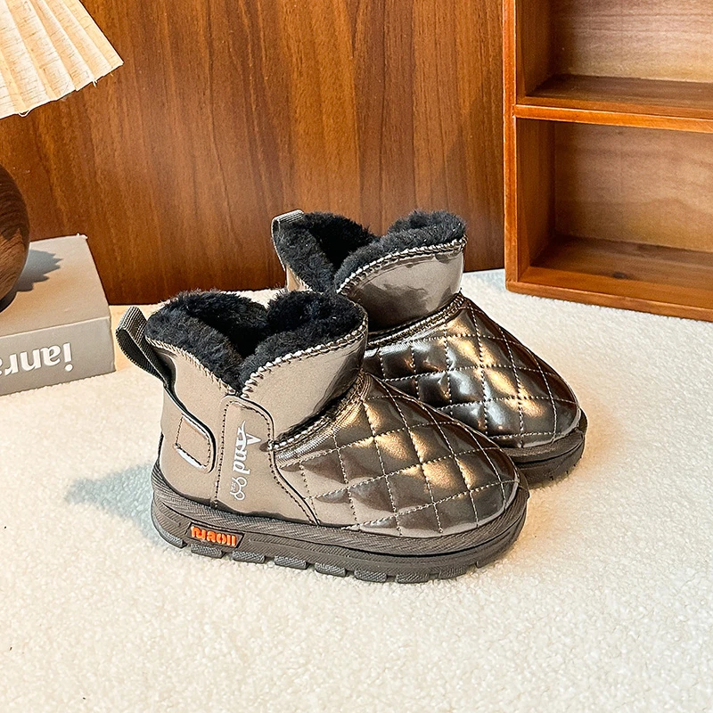 

Новинка 2025 года, зимние зимние ботинки для мальчиков и девочек, детские теплые короткие ботинки, детские ботильоны с подкладкой из искусственного меха, водонепроницаемые хлопковые ботинки для игр на открытом воздухе