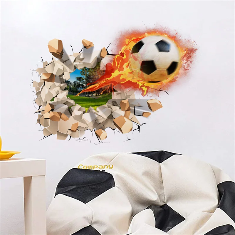 3D Broken Football Soccer Wall Stickers Home Decor For Boy Bedroom Decor Living room Wallpaper Wallart Mural