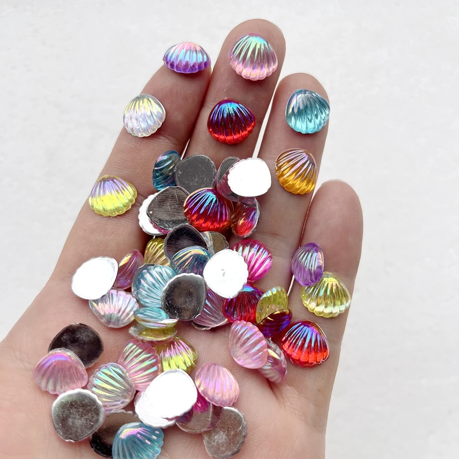 100 ชิ้น ขนาด 12*11 มม. คริสตัลรูปเปลือกหอยสำหรับตกแต่งเล็บ งาน DIY และงานประดิษฐ์