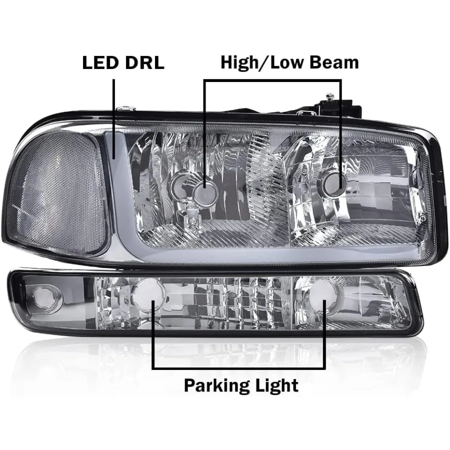المصابيح الأمامية LED لـ 19992007 GMC Sierra 1500 2500 20012007 GMC Sierra 1500HD 2500HD 3500 9906 GMC Yukon مع عدسة سموكي كروم H