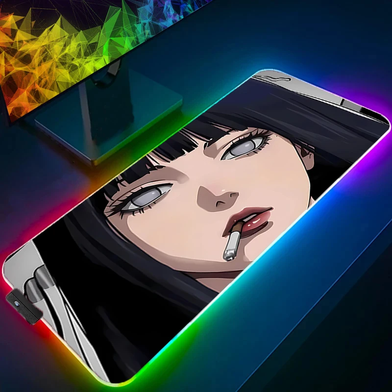 Anime Gaming Speed Mouse Pad N-naruto Hyuuga Hinata LED Gamer Large Mouse Mat Backlight Keyboard Mousepad RGB Computer Desk Mat