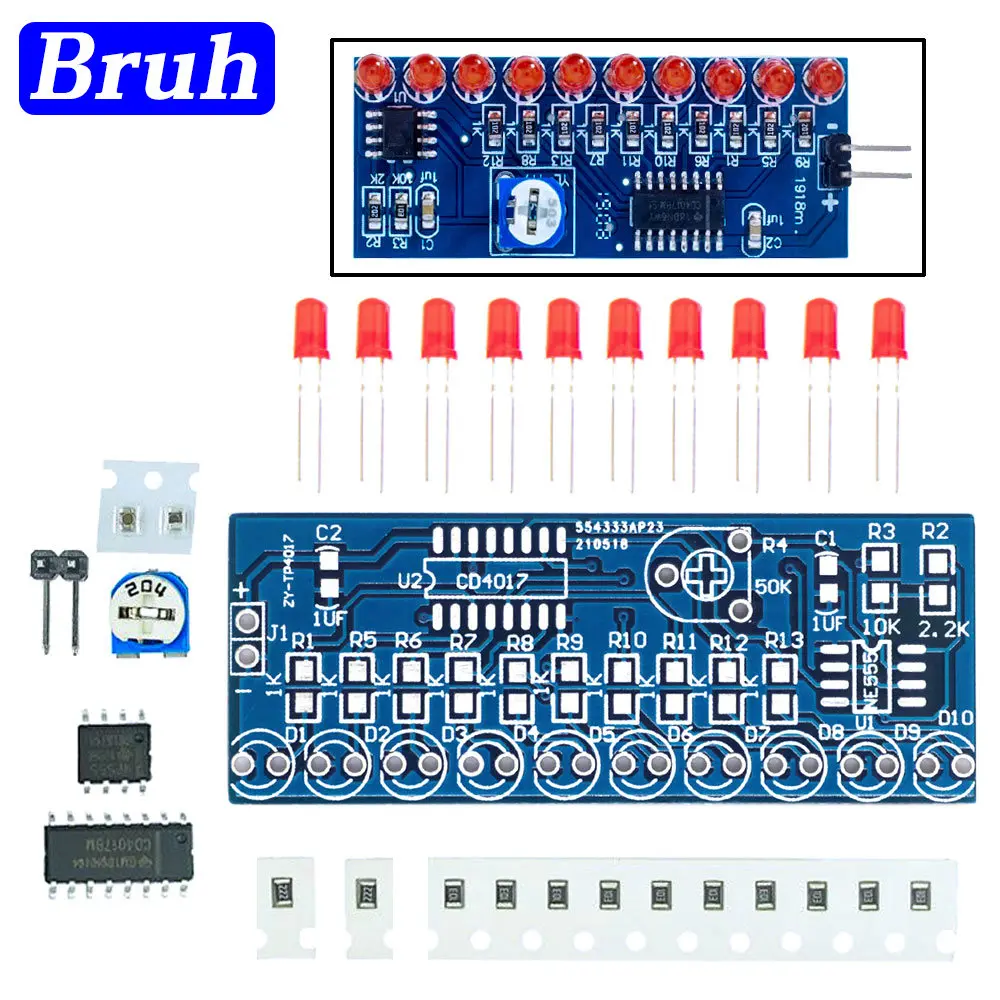 NE555 CD4017 Running LED Flow Light Electronic Production Suite Control Board Module Capacitor Oscillator Clock Siganal DIY Kit