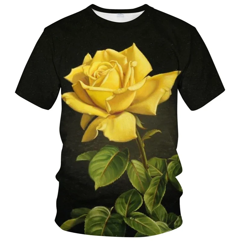 Men 3D Printing Flower Roses Graphic T Shirt Harajuku Fashion Womens Clothing T-shirt Summer Casual Kids Clothes Tops Streetwear