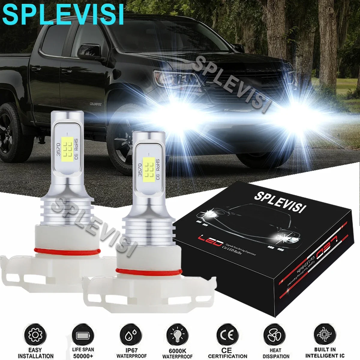 2x H16 5202 Car LED Fog Light Bulbs 6000K White For Chevy Colorado 2015-2021 Avalanche 2007-2013 Silverado 1500 HD 2007-2015