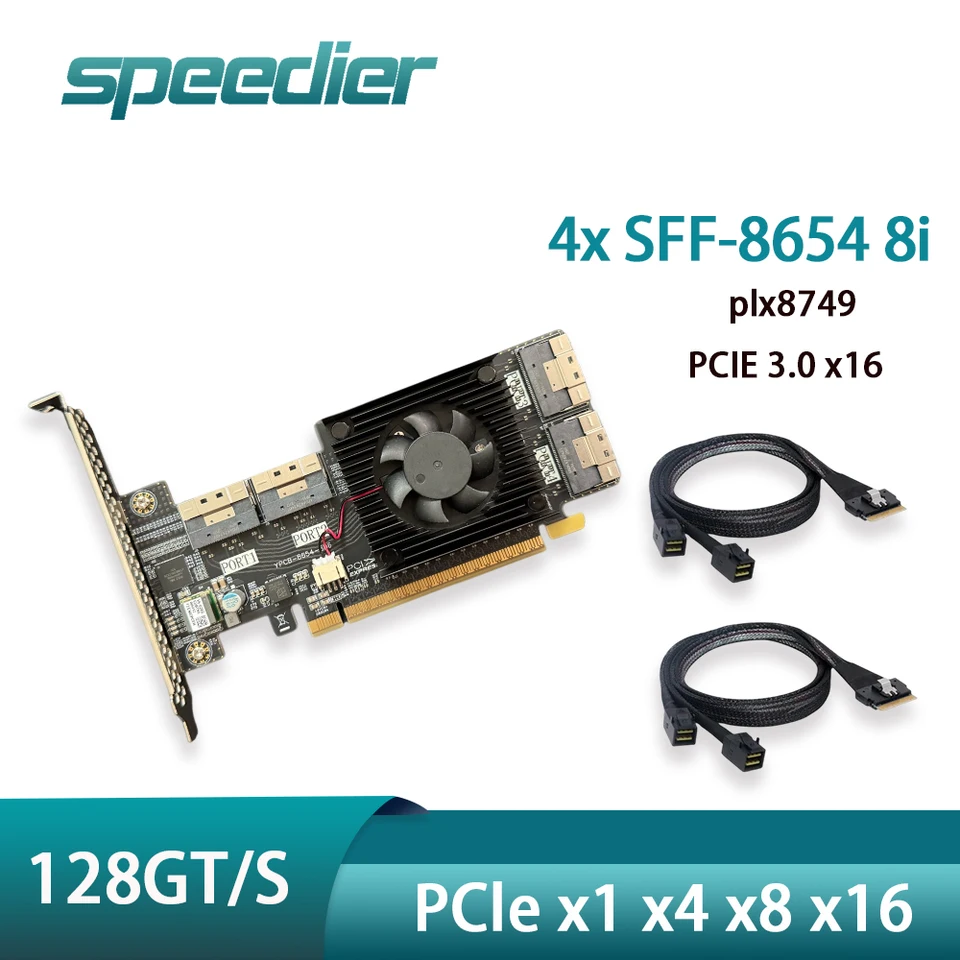 4x SFF-8654 8i Expansion Adapter Card Plx8749 for U2 Hard Disk