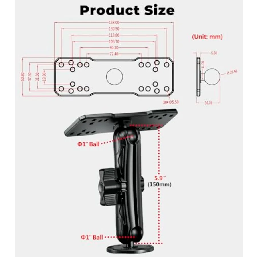 سبائك الألومنيوم صياد السمك جبل مع B حجم 1 الكرة لوحة مستطيلة قاعدة مستديرة 5.9 الذراع الطويلة البحرية الإلكترونية جبل متوافق