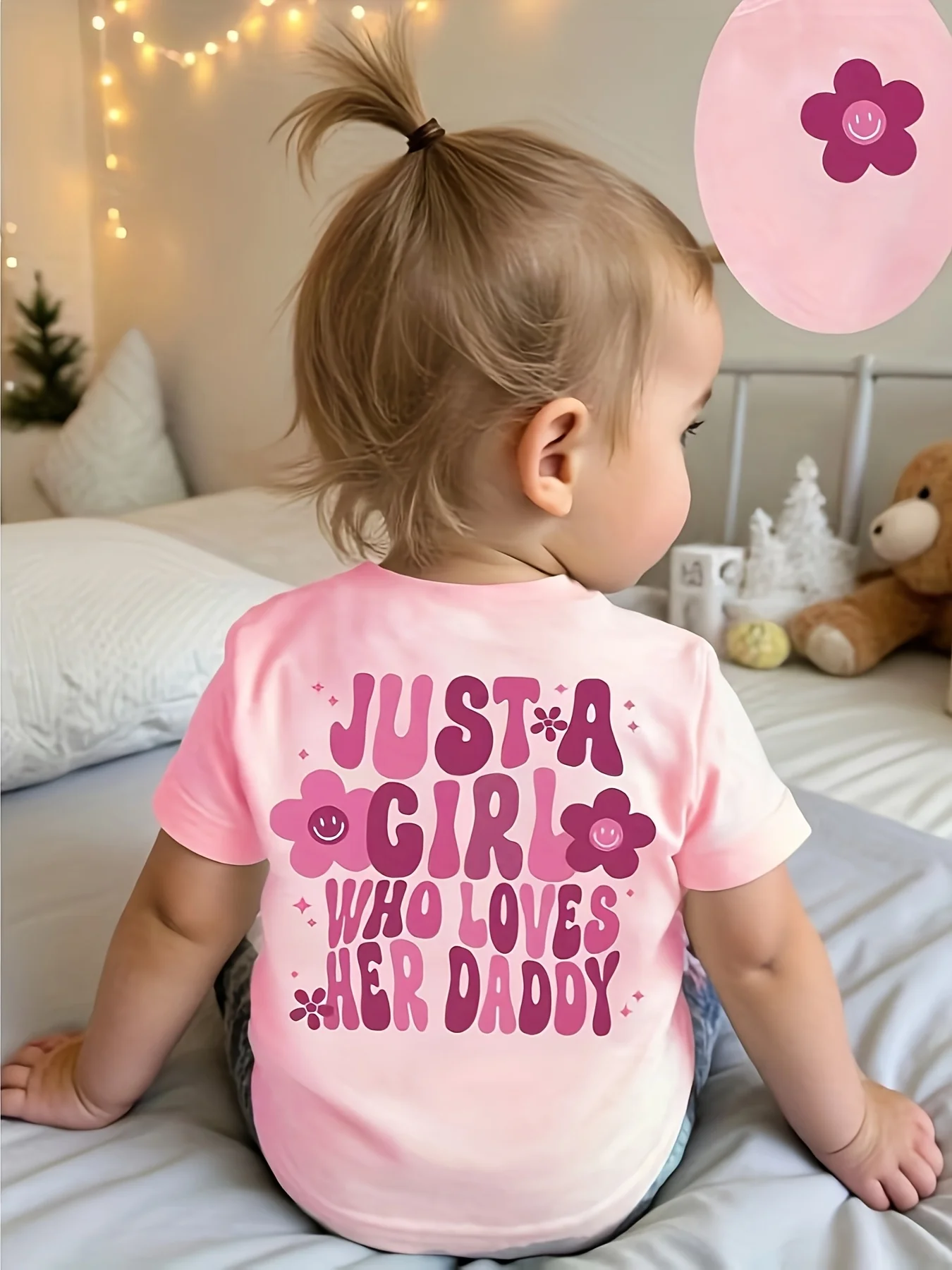0-3yrs old Infant Baby Letter Printed JUST A GIRL WHO LOVE HER DADDY Short Sleeve T-shirt Tops