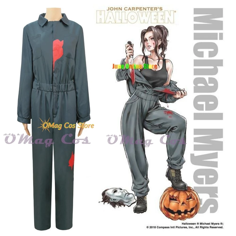 

Костюмы на Хэллоуин, фильм Майкл Майерс, косплей, ужас, ужасный женский и мужской комбинезон, боди, карнавальный костюм на Хэллоуин для взрослых, Ou