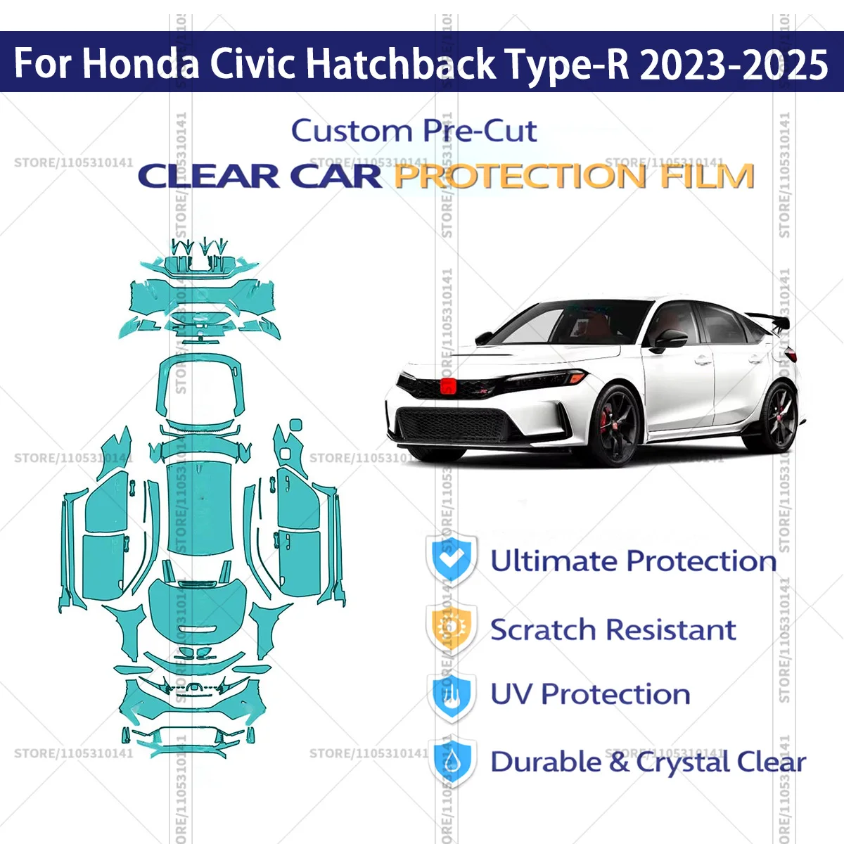Pre-Cut Paint Protection Film PPF Transparent Car Film Professional Automotive PPF For Honda Civic Hatchback Type-R 2023-2025