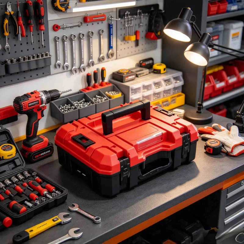 Portable Stackable Hard Shell Tool Storage Box, Multi Compartment Hand Tool Organizer for Workshop Use