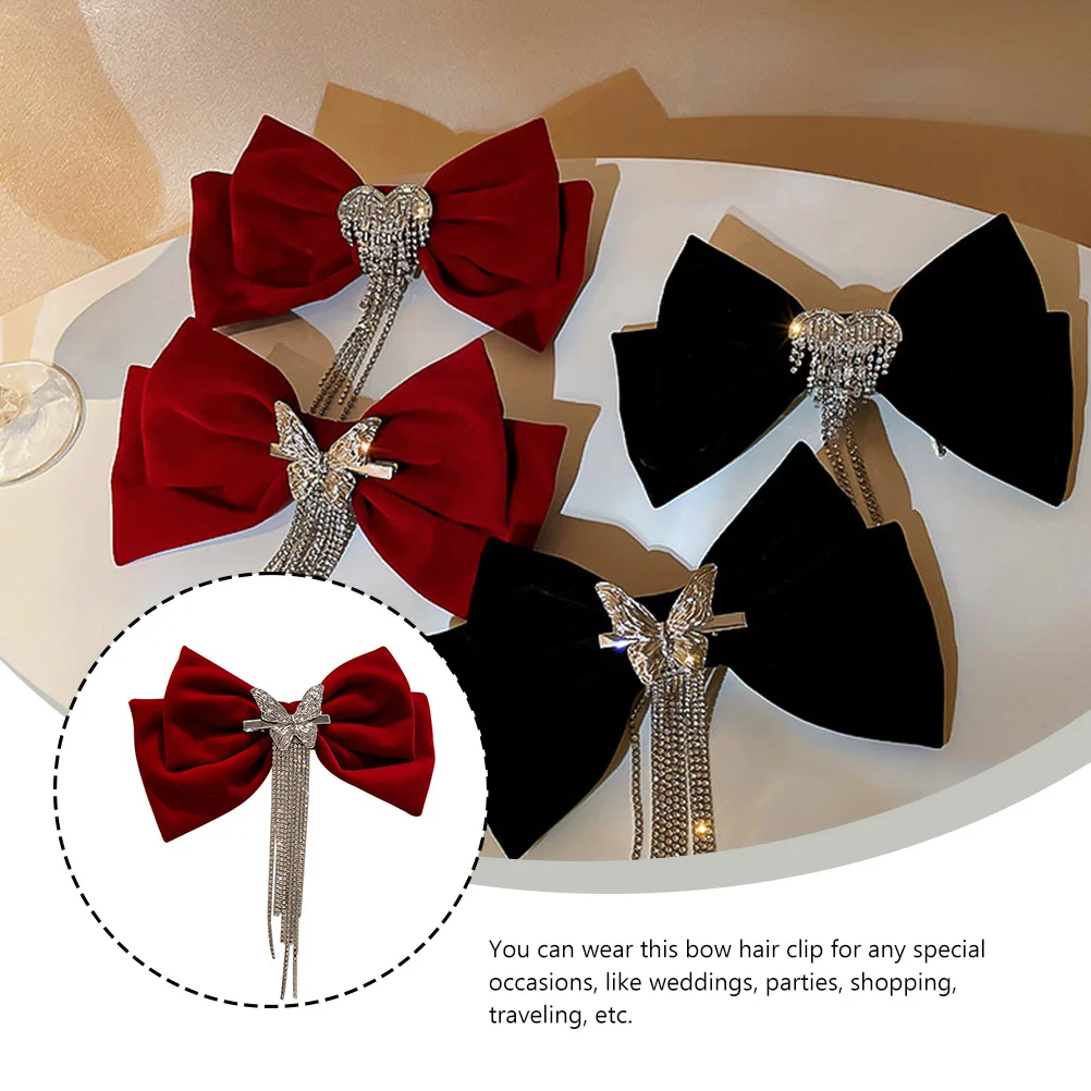 

Exquisite Rhinestone Bow Tassel Hair Clip Stylish Accessory for Any Occasion Firm Hold on All Hair Types