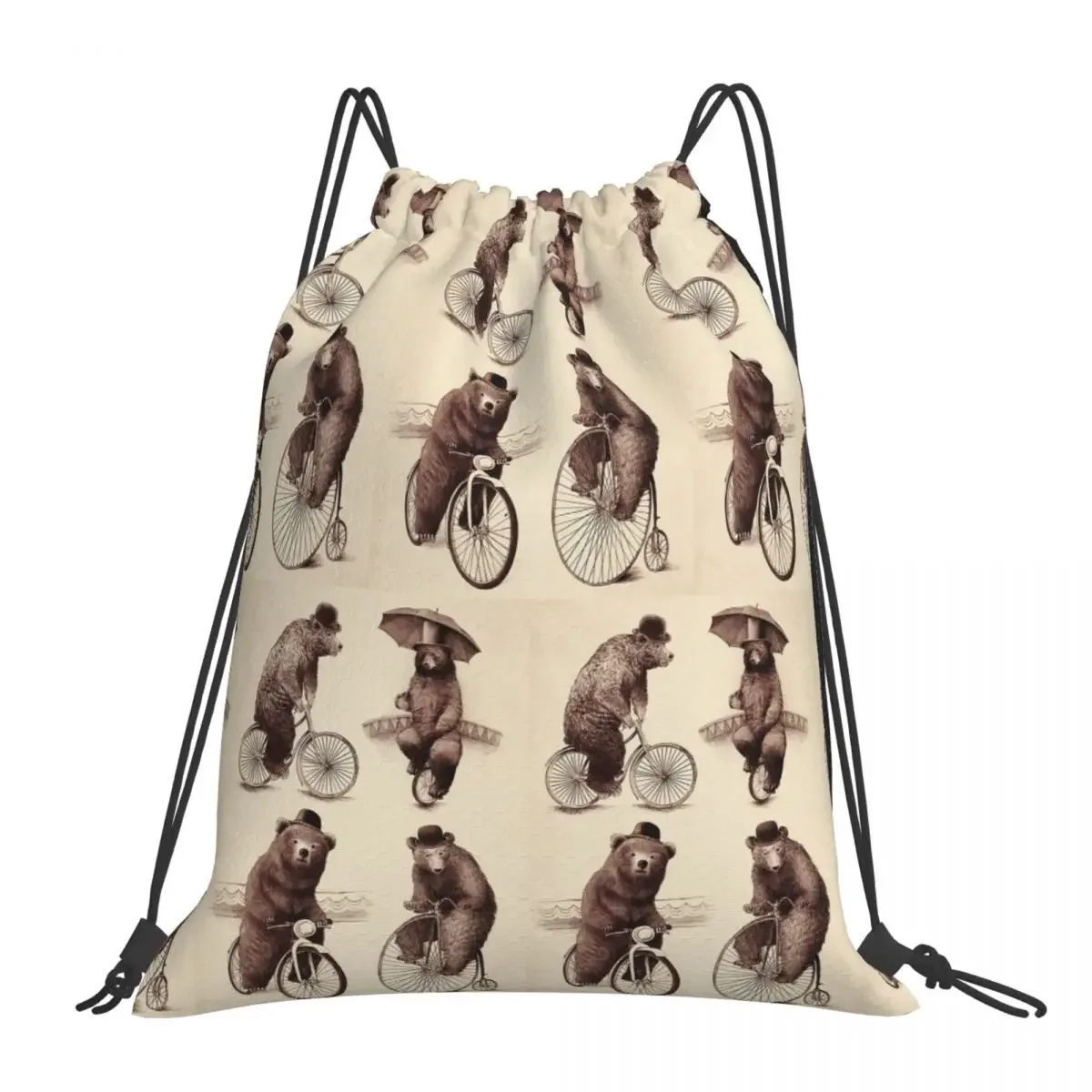 

Bears On Bicycles Backpacks Multi-function Drawstring Bags Drawstring Bundle Pocket Shoes Bag BookBag For Man Woman School