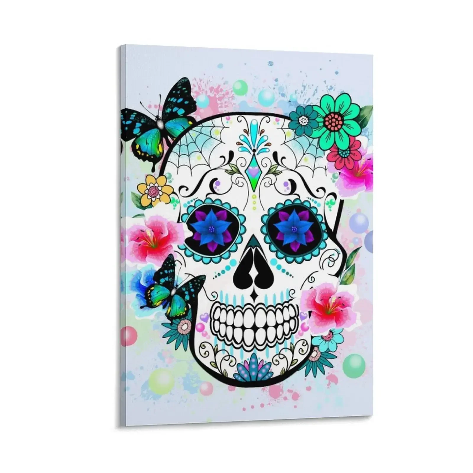 

Mexican Sugar skull and Butterflies Canvas Painting posters for wall Decoration wall wall frame for living room