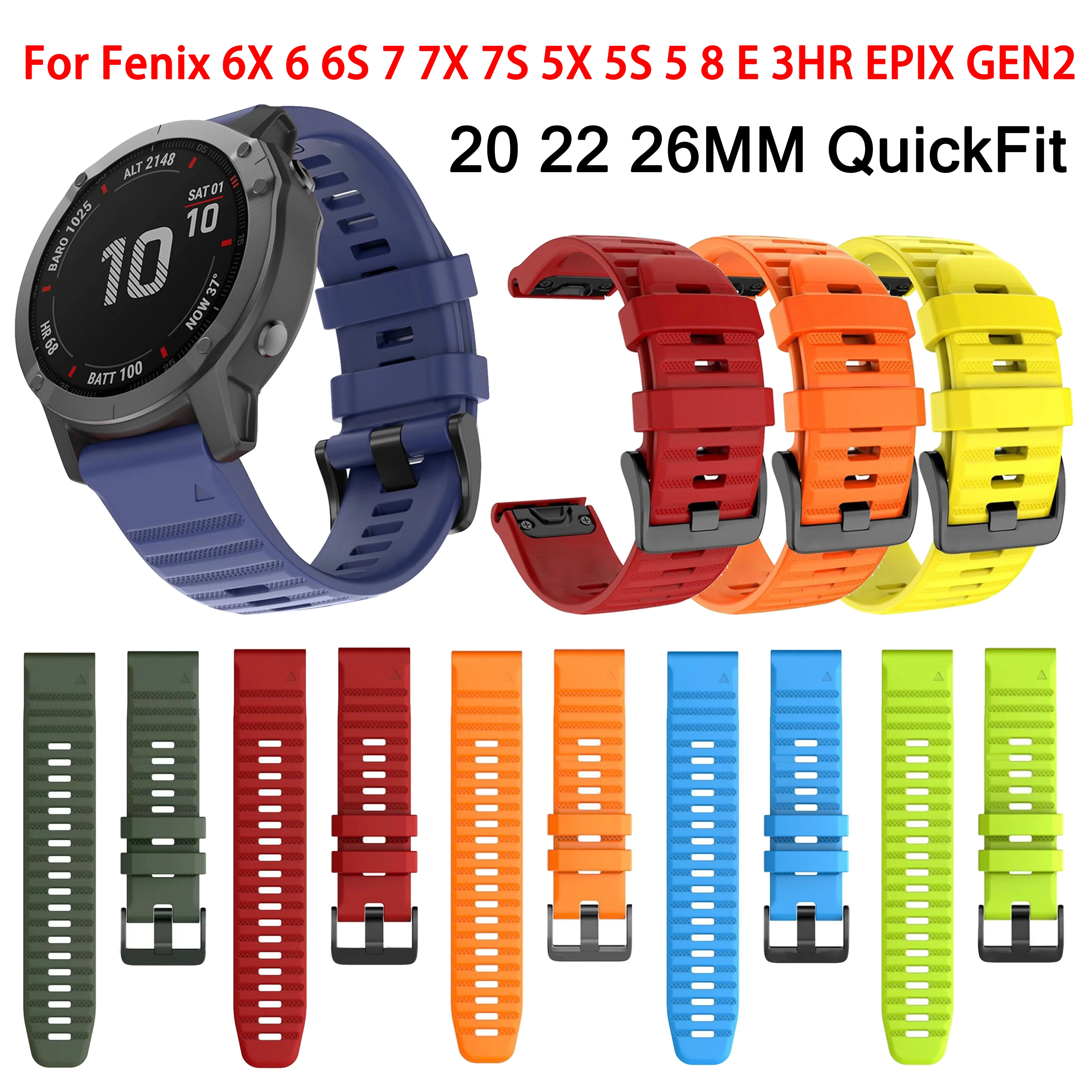 

QuickFit 20 22 26mm Silicone Strap for Garmin Fenix 7 7X Pro 5X Plus 6 Pro Epix Gen 2 Band for Enduro3 2 Fenix 8 E 47MM Bracelet