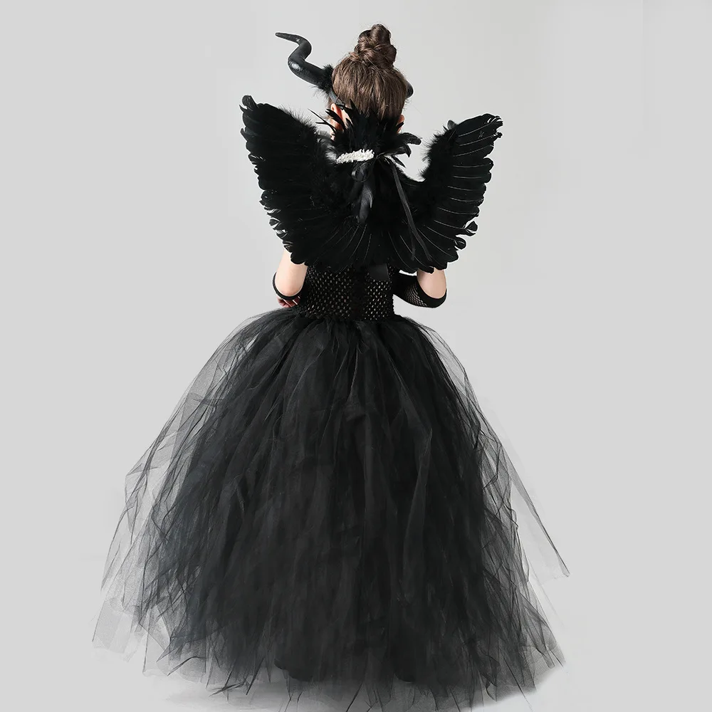 Girls Halloween Black Swan Cosplay Costumes Children Dress Outfits Carnival Party Suit Girls Disg Polyester Dress Role Play