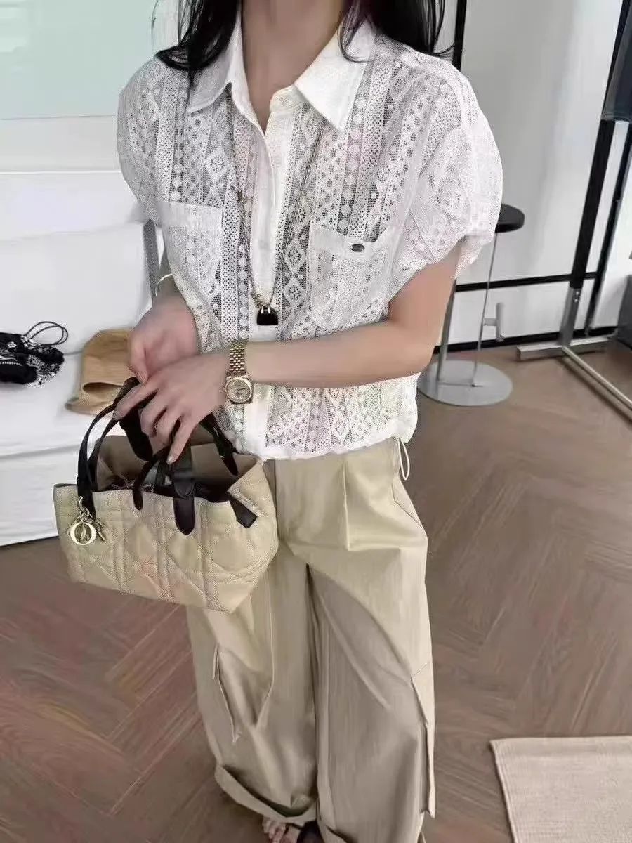 Geborduurd kant irt dameskraag los uitgehold zoete jeugdige bloei Sve top katoen zomer ort Sve