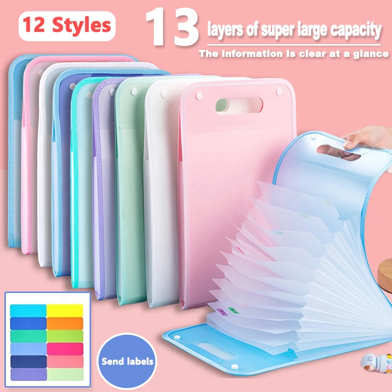 

13 Pocket File Folders Portable A4 Letter Size Color Accordian Document Organizer Classroom Office