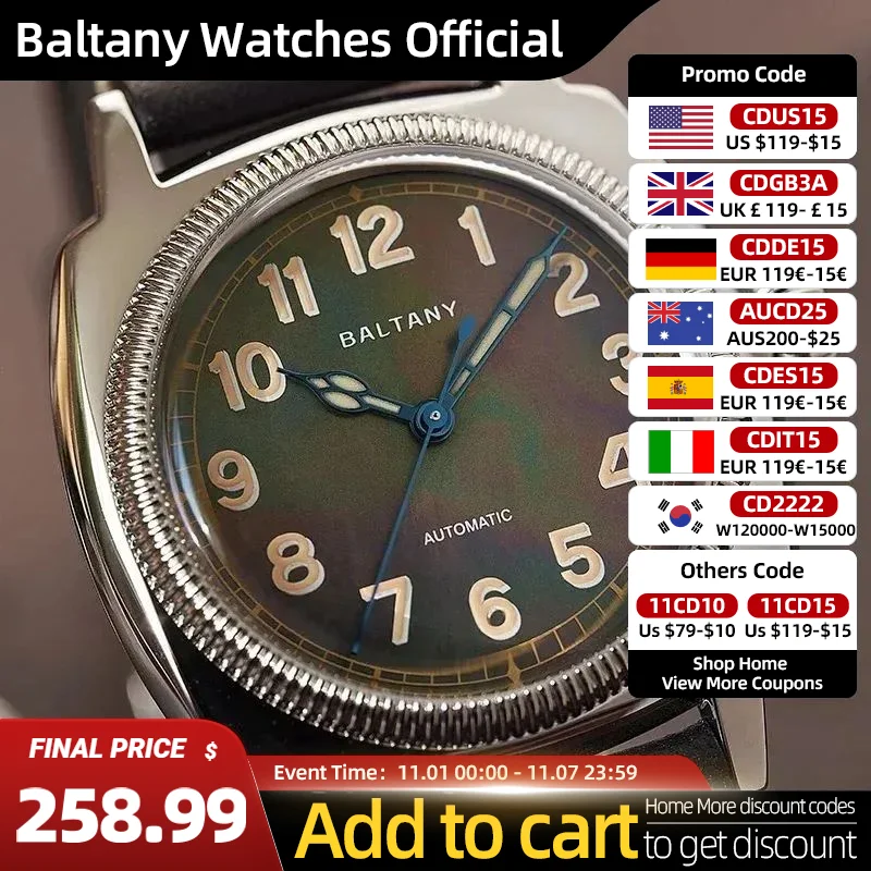 Baltany 1926s Dress Watch S4015 Stainless Steel Waterproof 200M Leather strap Miyota 9039 Automatic Mechanical Wristwatch