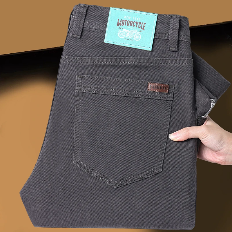 Classic Style 3 Colors Men's Slim Brown Jeans High Quality Business Casual High Stretch Denim Pants Male Brand Trousers