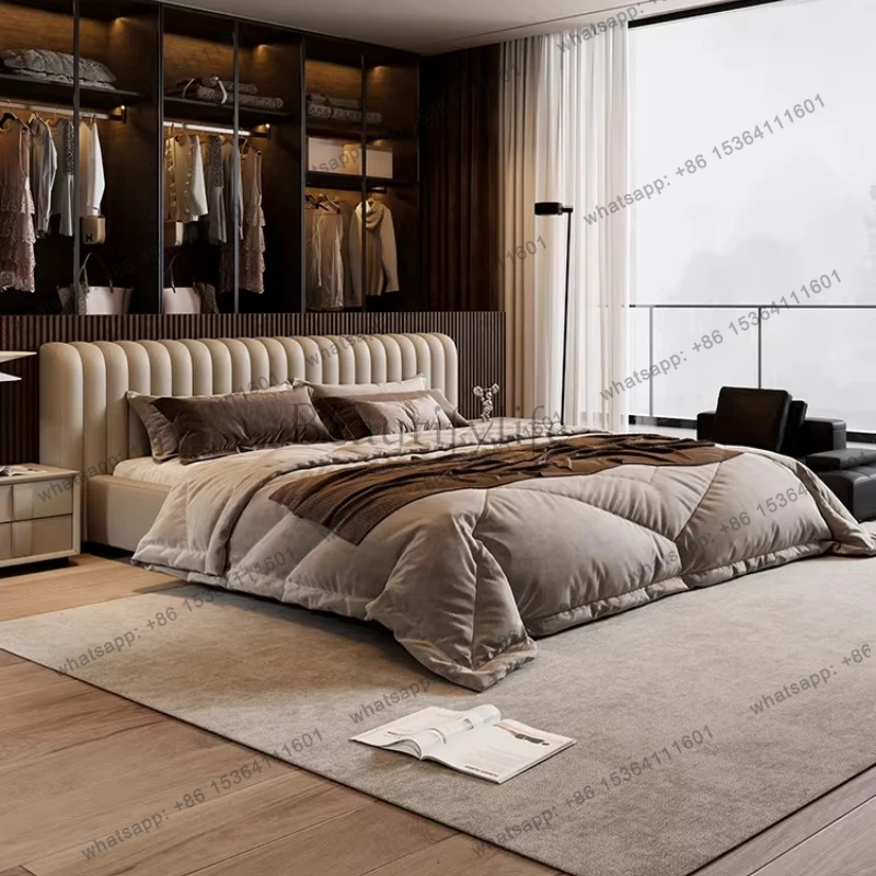 king size genuine leather Double bed 180x200cm mid-century elegant comfortable bedroom beds soft letto matrimoniale furniture