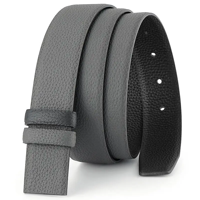 Luxury Men's Lychee Grain Leather Belt Strap, No Buckle, Perforated, 3.5cm, Fits Ferragamo 8-Shaped Pin Buckle, Replaceable