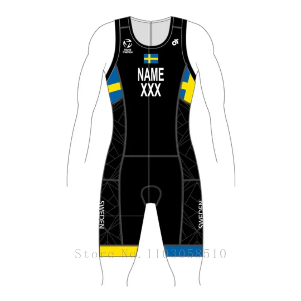 SWEDEN men PERFORMANCE TRI SUIT -Custom NAME COUNTRY WORLD CYCLING JERSEY POLO TECH TEE TECH BIB SHORTS JERSEY TRI SWIMSUIT