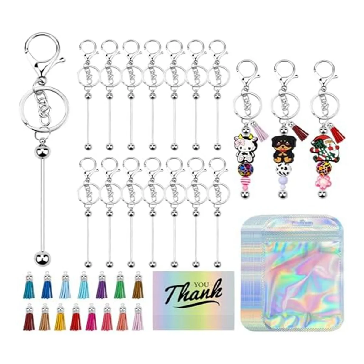 

AB72-Beaded Keychain Bars for Beads Blank Keychain Metal Beaded Keychain for DIY Pendant Projects Craft Jewelry