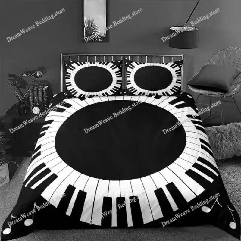 Piano Keys King Queen Duvet Cover 3D Cartoon Musical Notes Bedding Set for Boys Teens Adult Fashion Music Polyester Quilt Cover9
