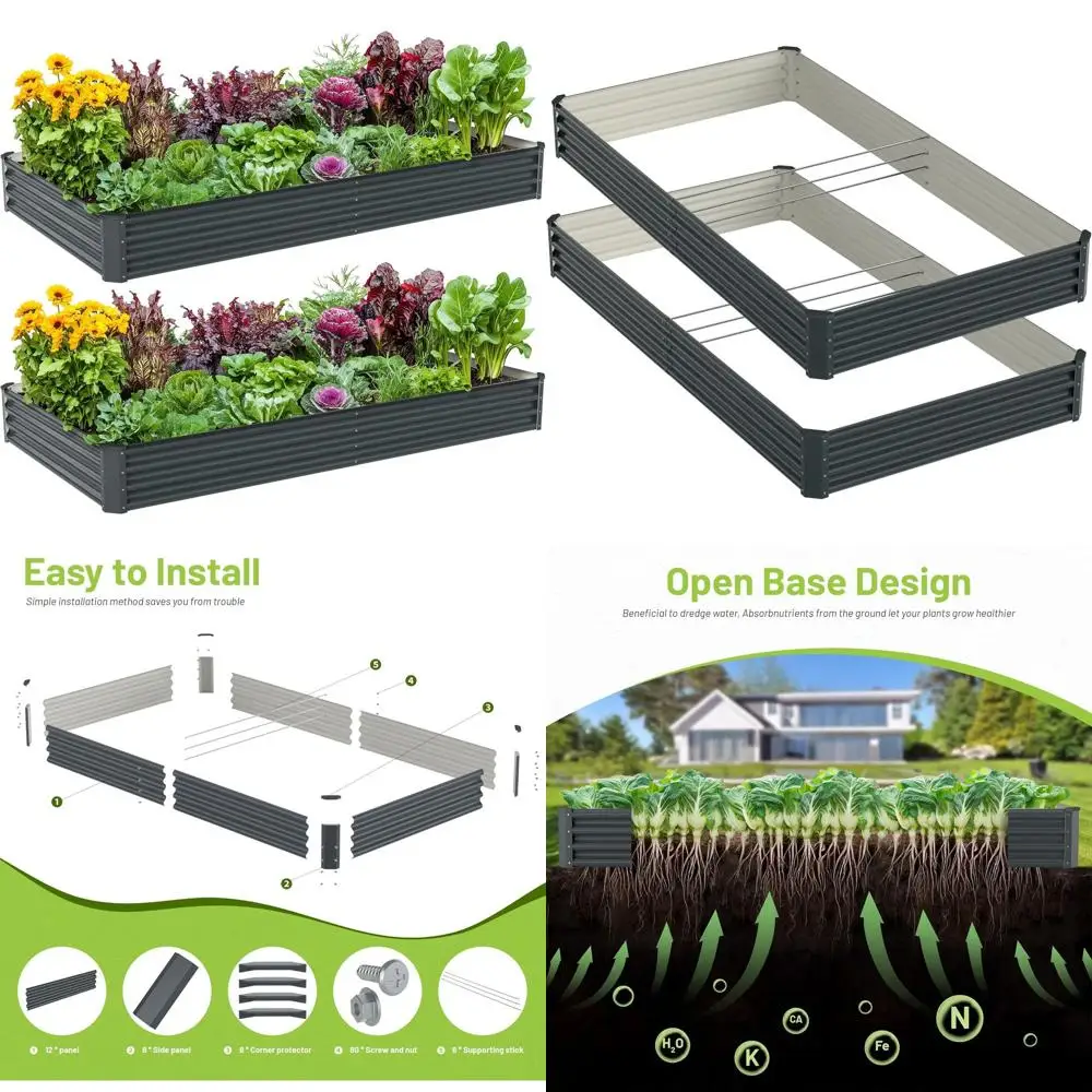 

2 Pack 8x4x1FT Galvanized Raised Garden Beds, Rectangle Metal Planters for Outdoor Vegetables, Fruits, and Herbs - Grey
