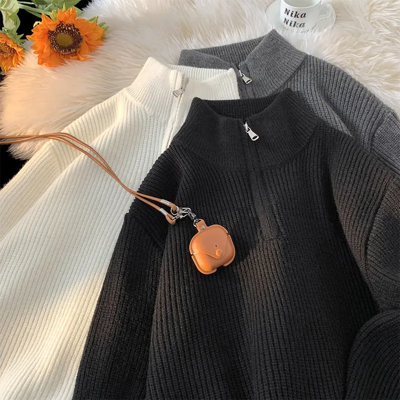 فضفاضة تناسب الرجال الخريف الشتاء f سستة الياقة سترة عارضة الأساسية العصرية لون نقي أعلى ملابس خارجية مريحة البوليستر