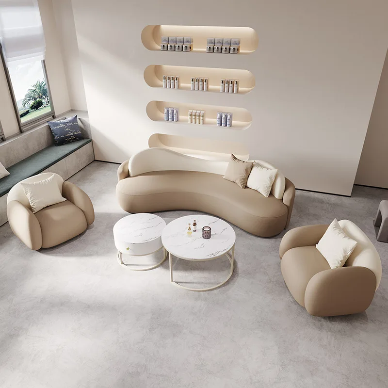Image 5: Ensemble de canapés style crème, meubles modernes, canapé de bureau incurvé pour salon de beauté et zone de repos