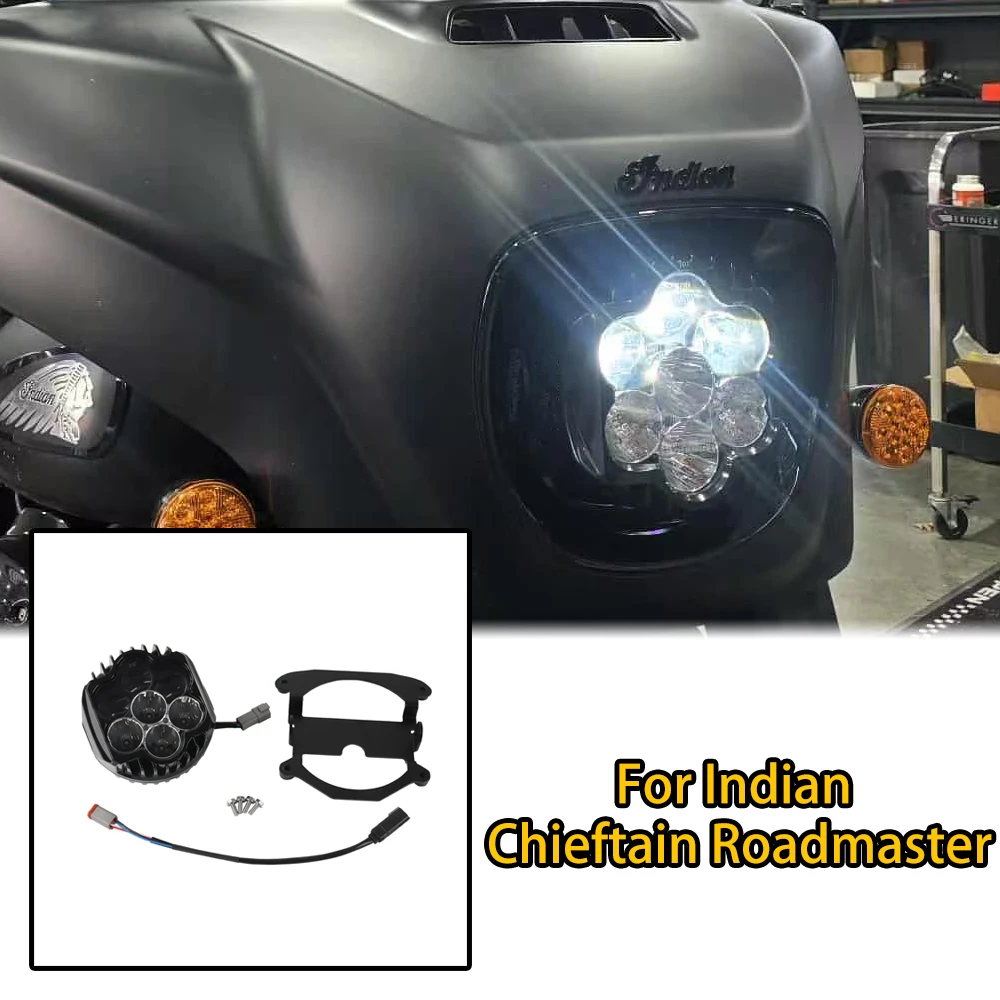 Replacement LED Headlight for Indian Chieftain Roadmaster, High Low Beam with Daytime Running Lights