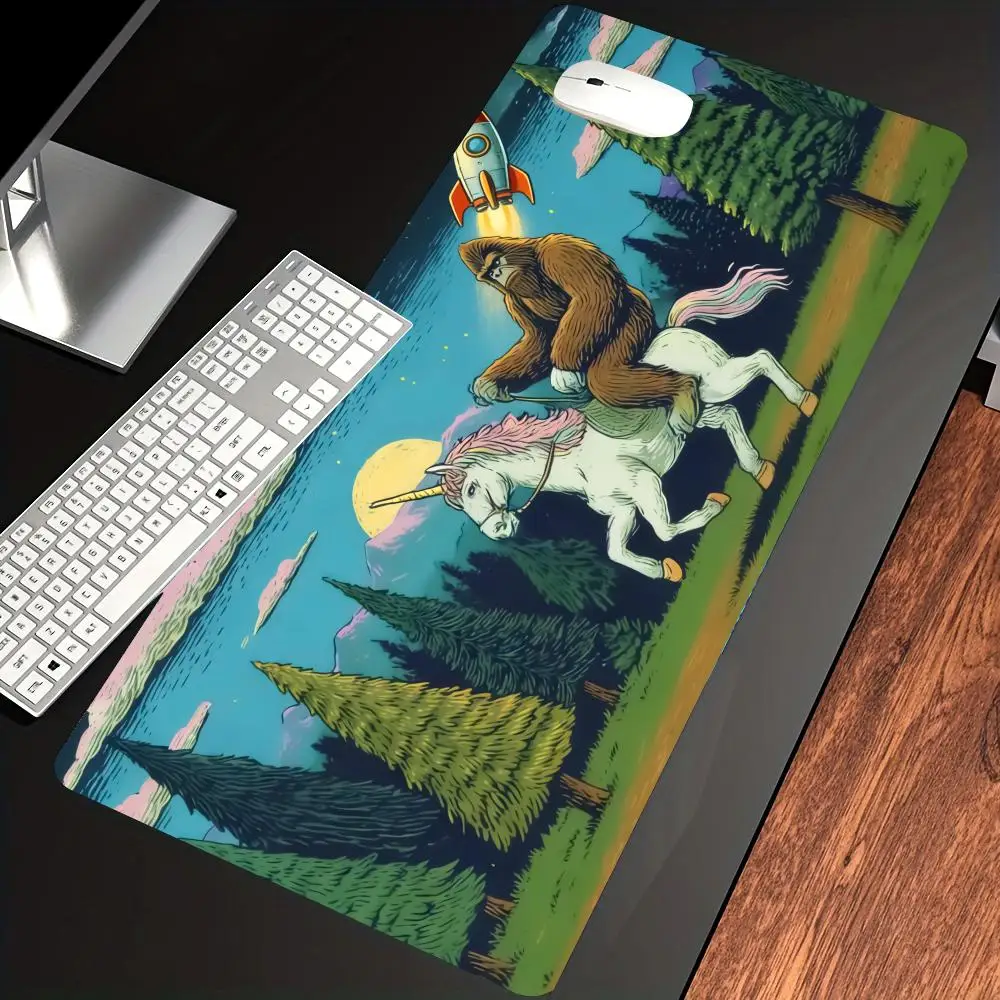 HYBXAXC Sasquatch Unicorn UFO Mousepad Desk Yeti Bigfoot Fun cute Alien flying saucer Cute Extended Gaming Keyboard Mats Gamer