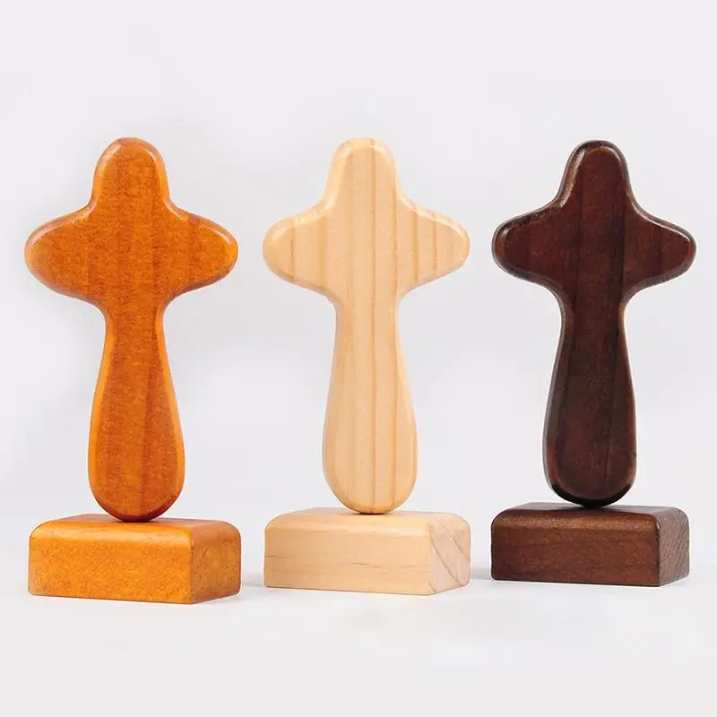 Magnetic Wooden Cross Statue Handcrafted Religious Table Ornament Vintage Decor Portable  Gift for Home Altar Prayer Room