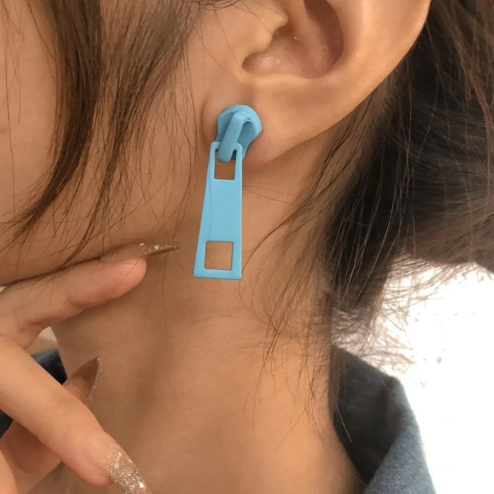 Cute Zipper Puller Dangle Stud Earrings, Colorful Acrylic Drop Earrings, Unique Creative Fashion Jewelry for Women Girls, Lovely