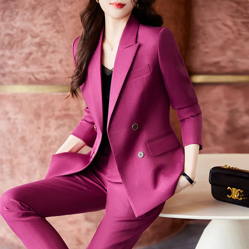 Blazer roxo feminino, moda de trabalho de joalheria de alta qualidade, roupa de negócios, terno slim fit, outono, 2023, novo