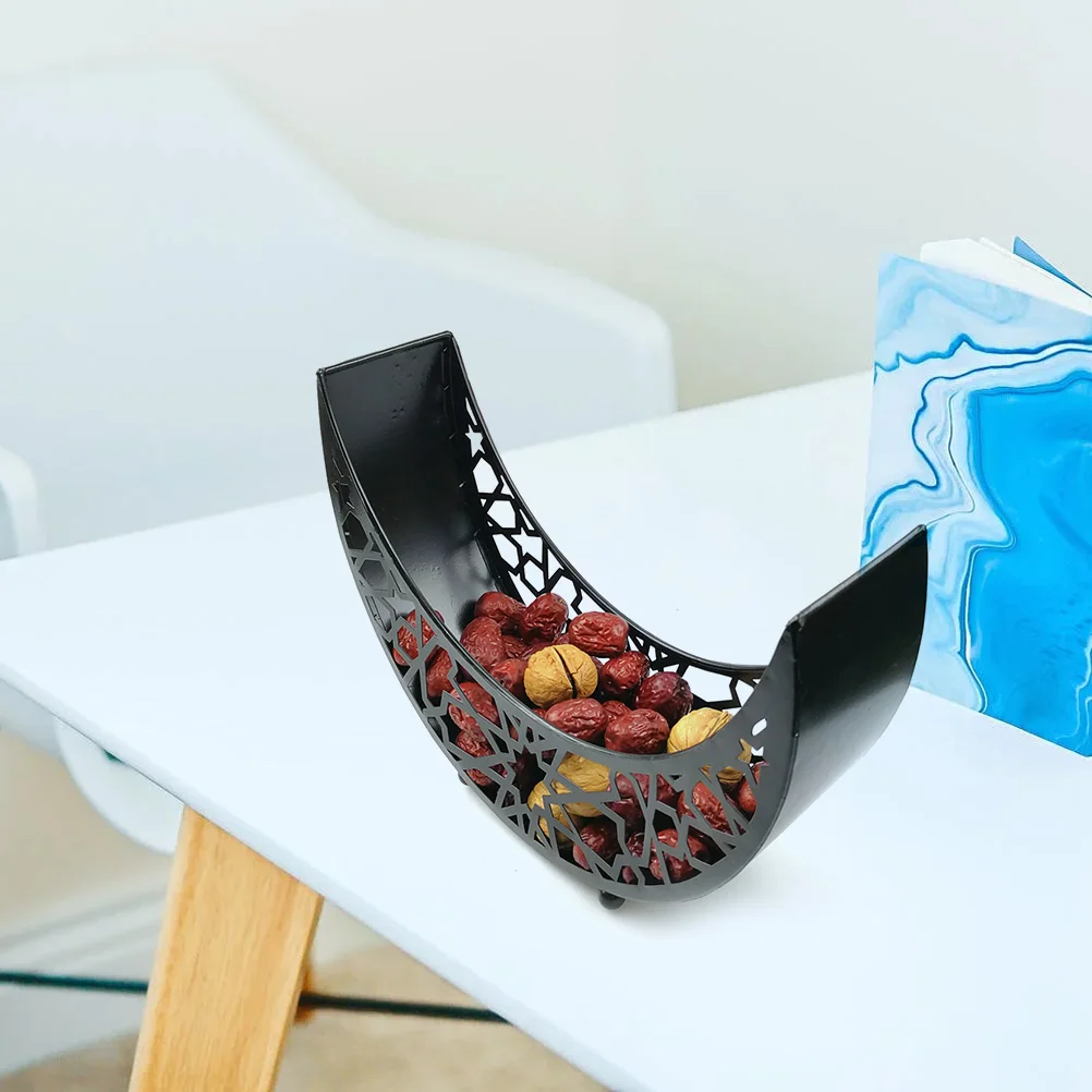 

Moon Shaped Iron Tray for Fruit Storage Home Decor Hollow Design Premium Quality Serving Dish Kitchen Barware