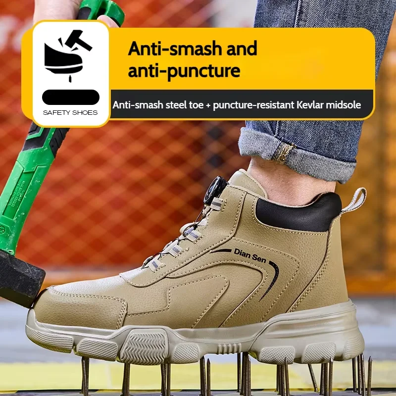 Men's Steel Toe Rotary Button Safety Work Sneakers Anti‑Smash Puncture‑Proof Slip‑Resistant Indestructible Working Footwear41-45