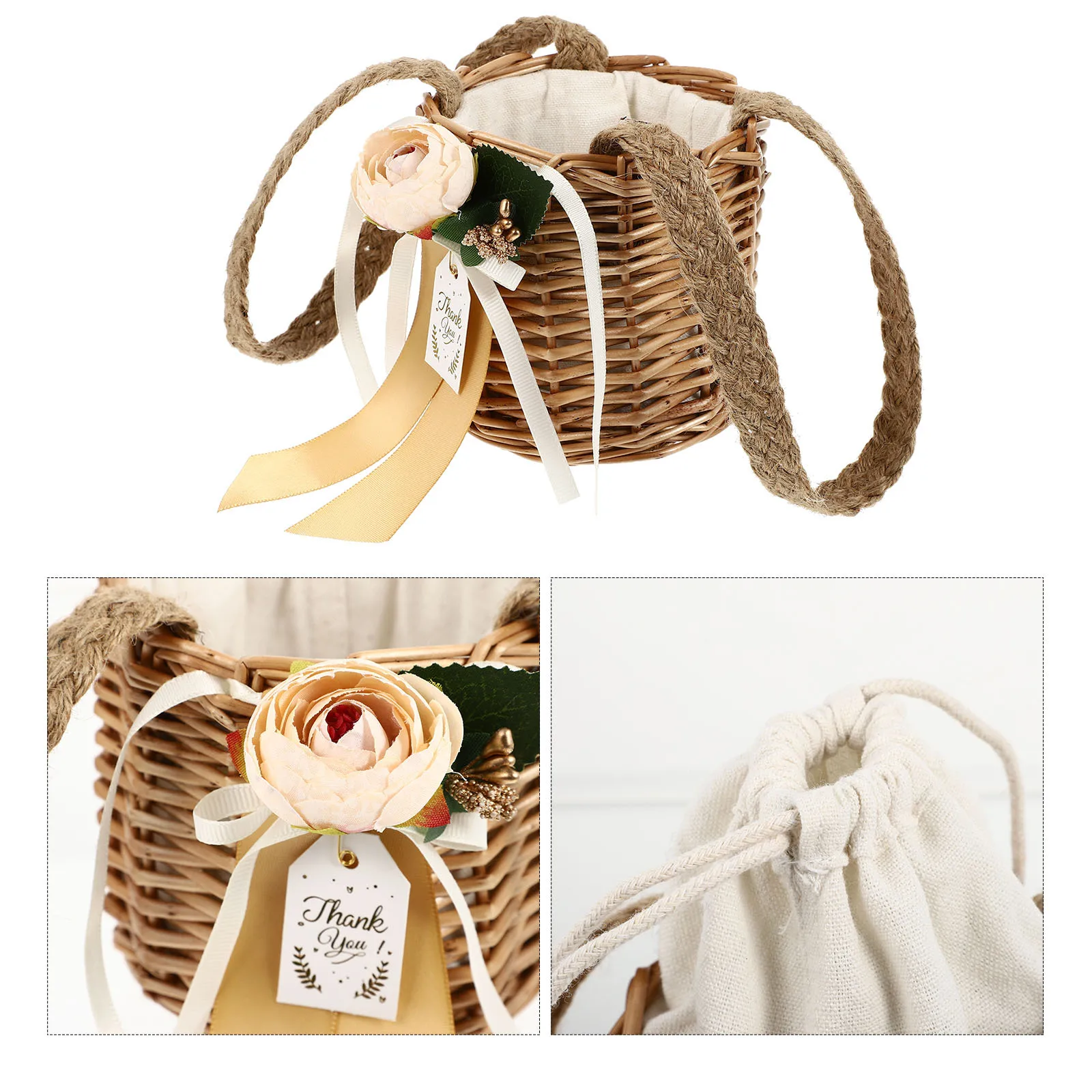 

1pc Handwoven Wicker Gift Basket Mini Portable Storage Organizer For Wedding Party Candy Snack Fruit Flower Lovely Woven Gift