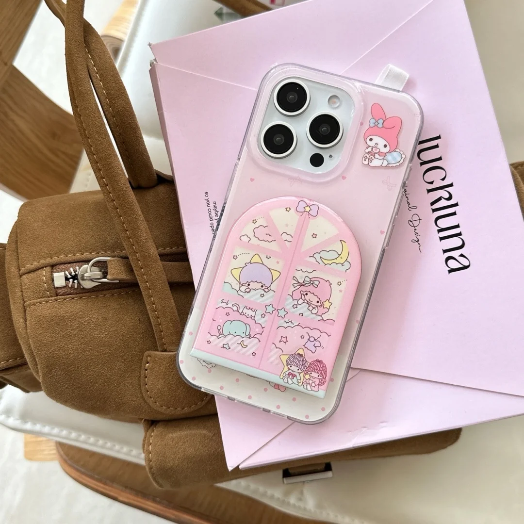 Coque de téléphone de luxe rose avec petites étoiles jumelles, étui pare-chocs pour iPhone 13 14 15 16 Pro Max Gemini miroir fille ﻿ ﻿