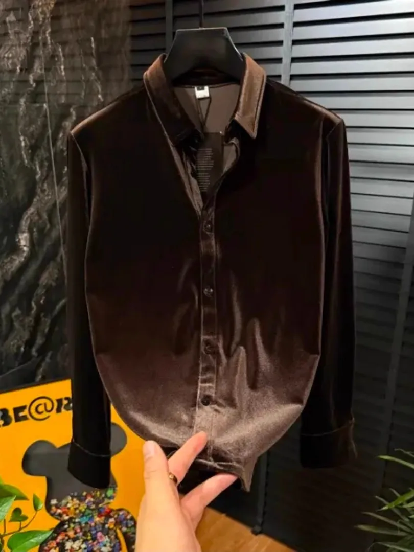 

Men's Velvet irt Faionable Lightweight Luxury Comfortable All-Match Autumn Winter New Arrival Ele Trendy irt