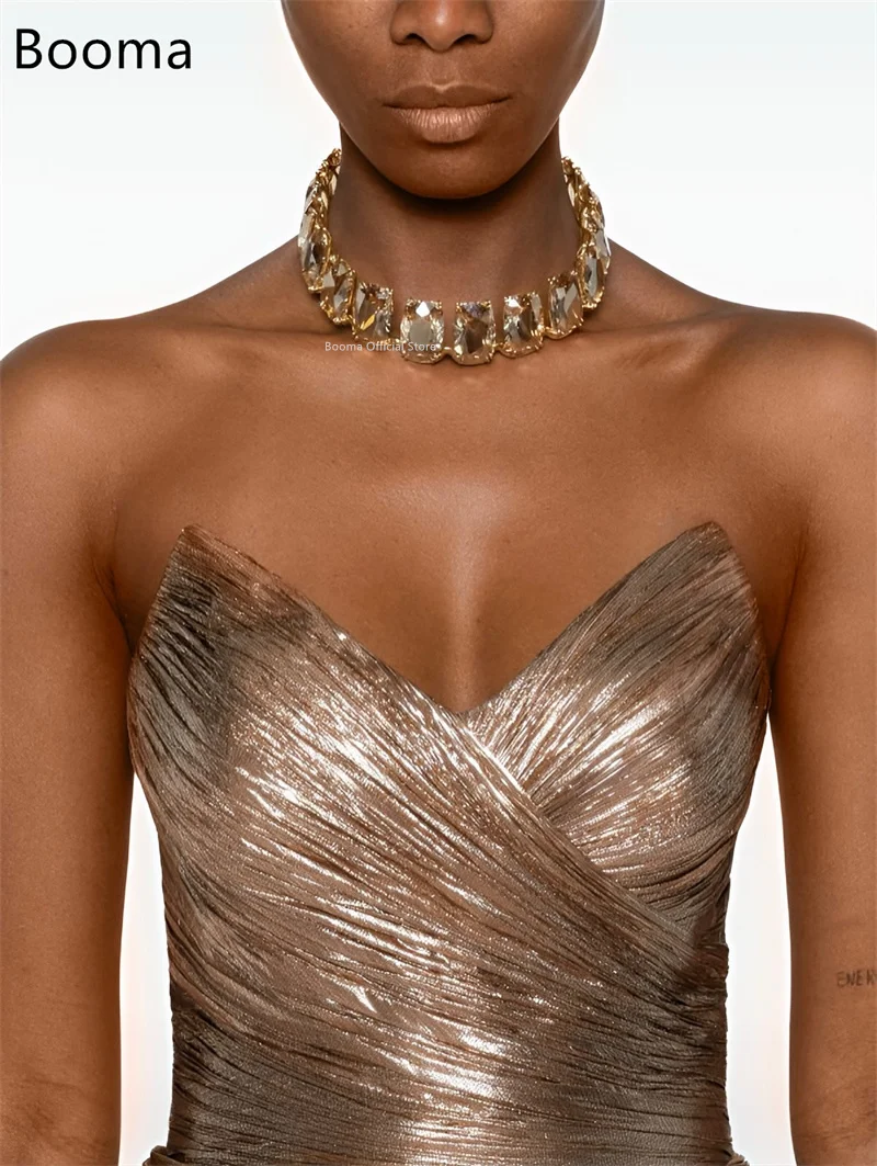 Booma حورية البحر فساتين سهرة لامعة رداء حفلات رسمي للنساء بدون أكمام مطوي بدون حمالات فستان حفلات أنيق تخصيص 2025