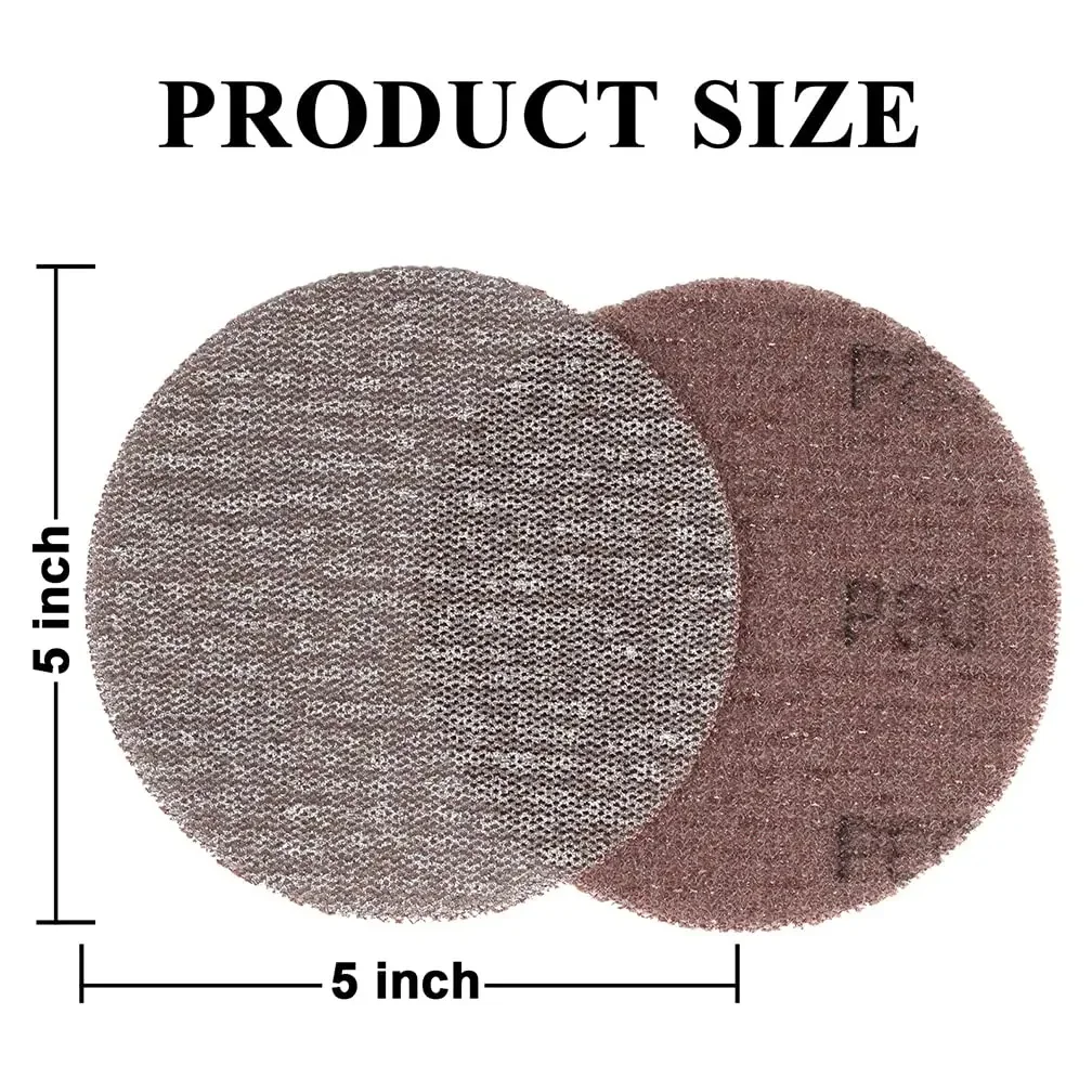 25Pcs 125mm Mesh Sanding Discs Sandpaper 5Inch Dust Free Hook & Loop 80/100/150/240/400 Grit for Car Wood Grinding Polishing