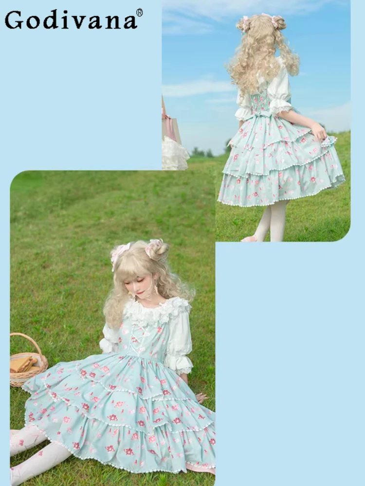 

Sweet Lolita Slash Neck Jsk Cute High Waist A-line Suspender Cake Dress Girl Versatile Age-reducing Fashion Princess Dresses