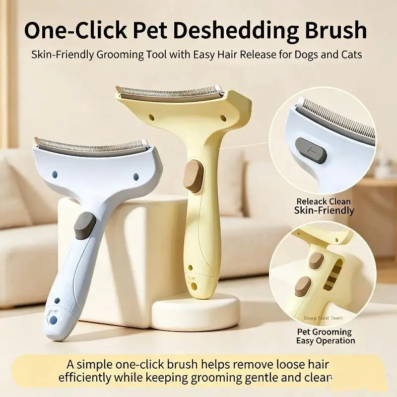 Professional Curved Pet Grooming Comb Universal Deshedding Brush: Dogs Cats Loose Undercoat Fur Removal