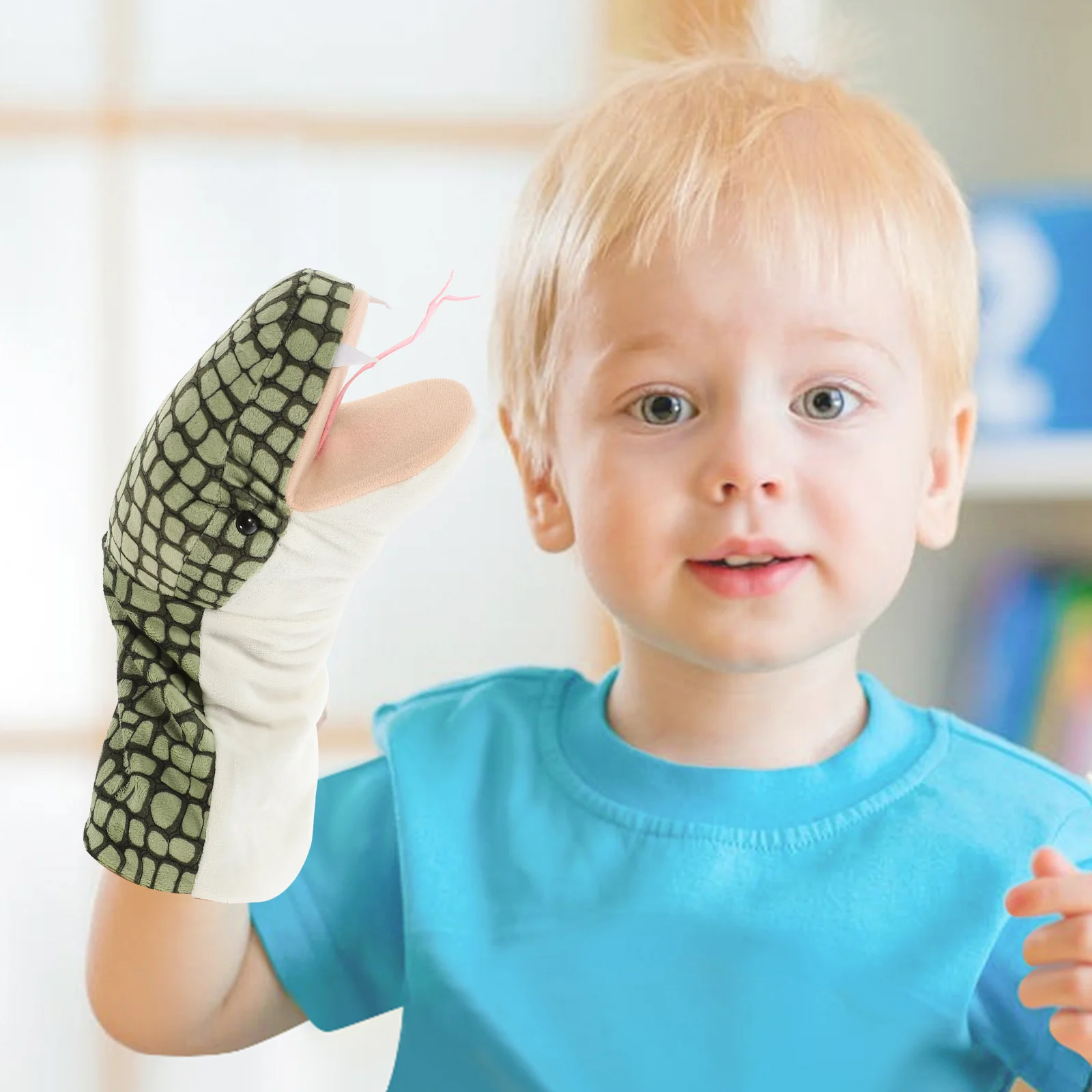 Juguete de marioneta de mano de serpiente de peluche para contar historias marionetas interactivas Animal relleno pequeño