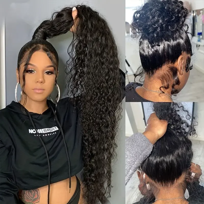 

Deep Wave 360 Full Lace Wigs Human Hair 250 Density Brazilian Pre Plucked Curly Wave Transparent Lace Front Human Wigs For Women