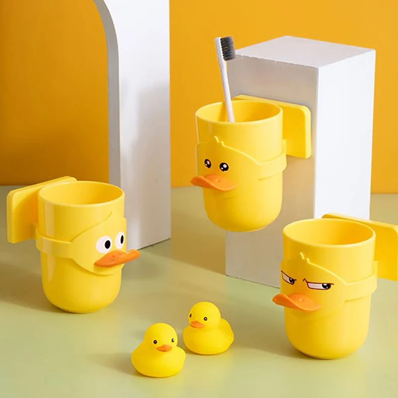 Taza de cepillo de dientes de pato amarillo 3 en 1, vasos portátiles para lavar la boca, soporte de plástico para cepillo de dientes para Hotel y hogar, accesorios de baño