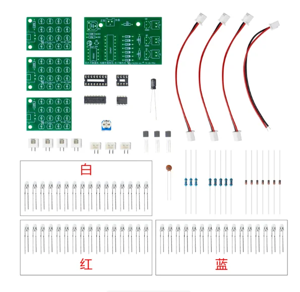 DIY kit for red, blue, and white flashing lights NE555+CD4017 LED alarm lights